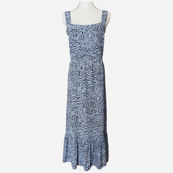 HVN Olympia Printed Sleeveless Gown Dress With Ruffle Hem In Blue Size 4 - Picture 3 of 14